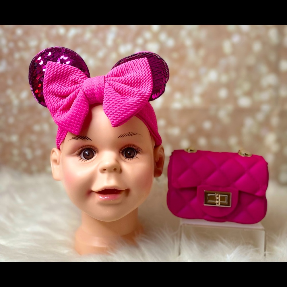 Pink Girls Toddler Children Mini handbag with Turban with bow
